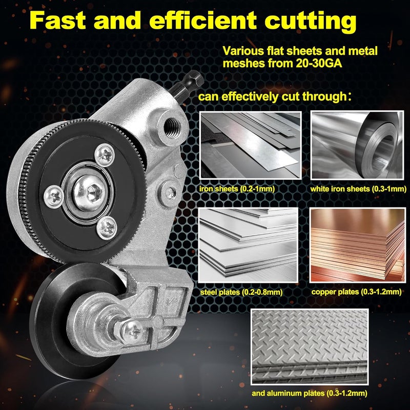 PETERONG Upgraded Electric Drill Plate Cutter - Efficiently shears flat sheet metal, Metal Cutting Attachment with Adapter - Cuts 20-30GA sizes of Iron, Steel, Tin, Aluminum, and cardboard up to 3MM - Image 2